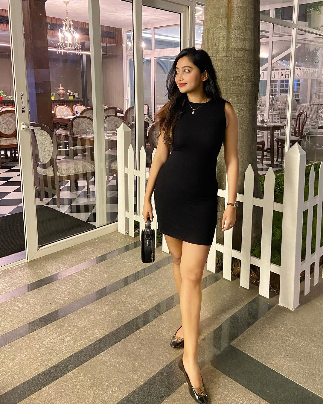 Built In Bra and Shapewear Close Neck Black Short BodyGlove Dress