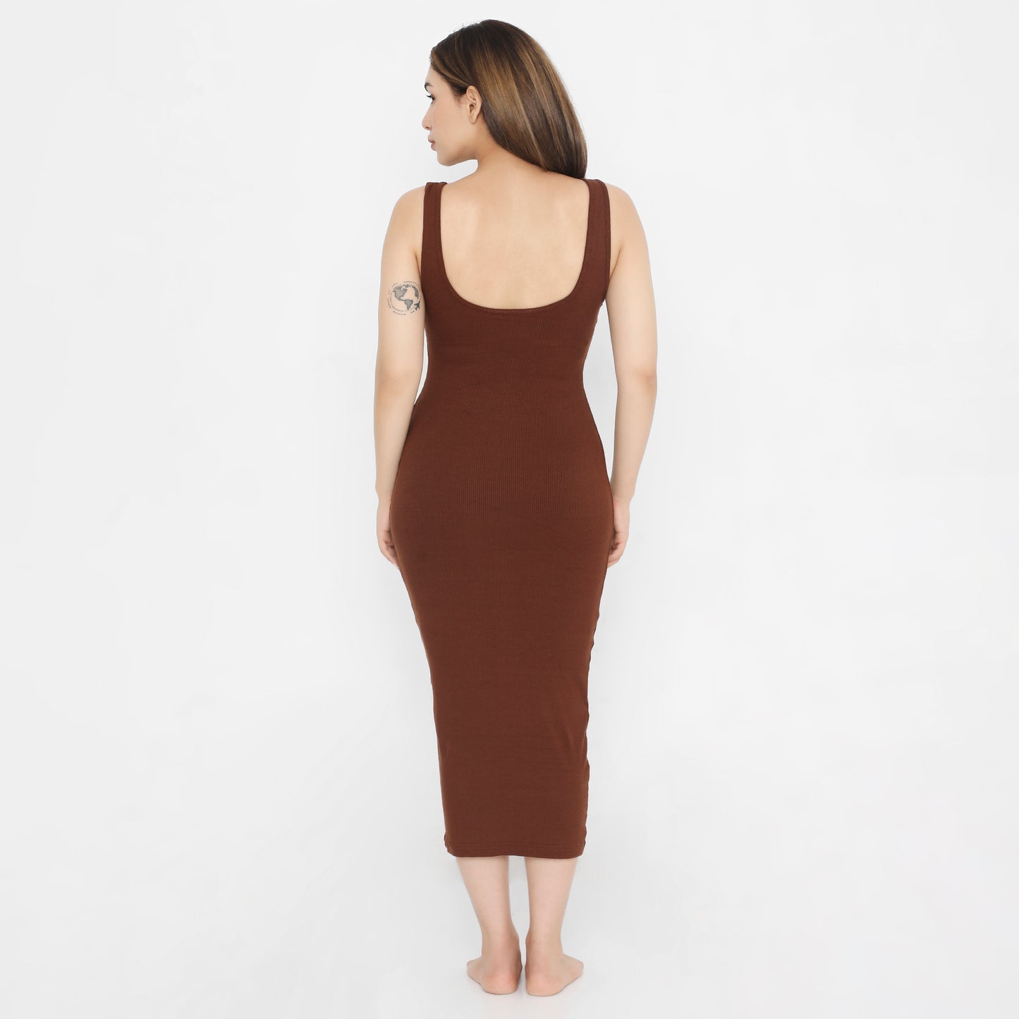 Built In Bra and Shapewear Thick Straps Deep Back Midi BodyGlove Dress