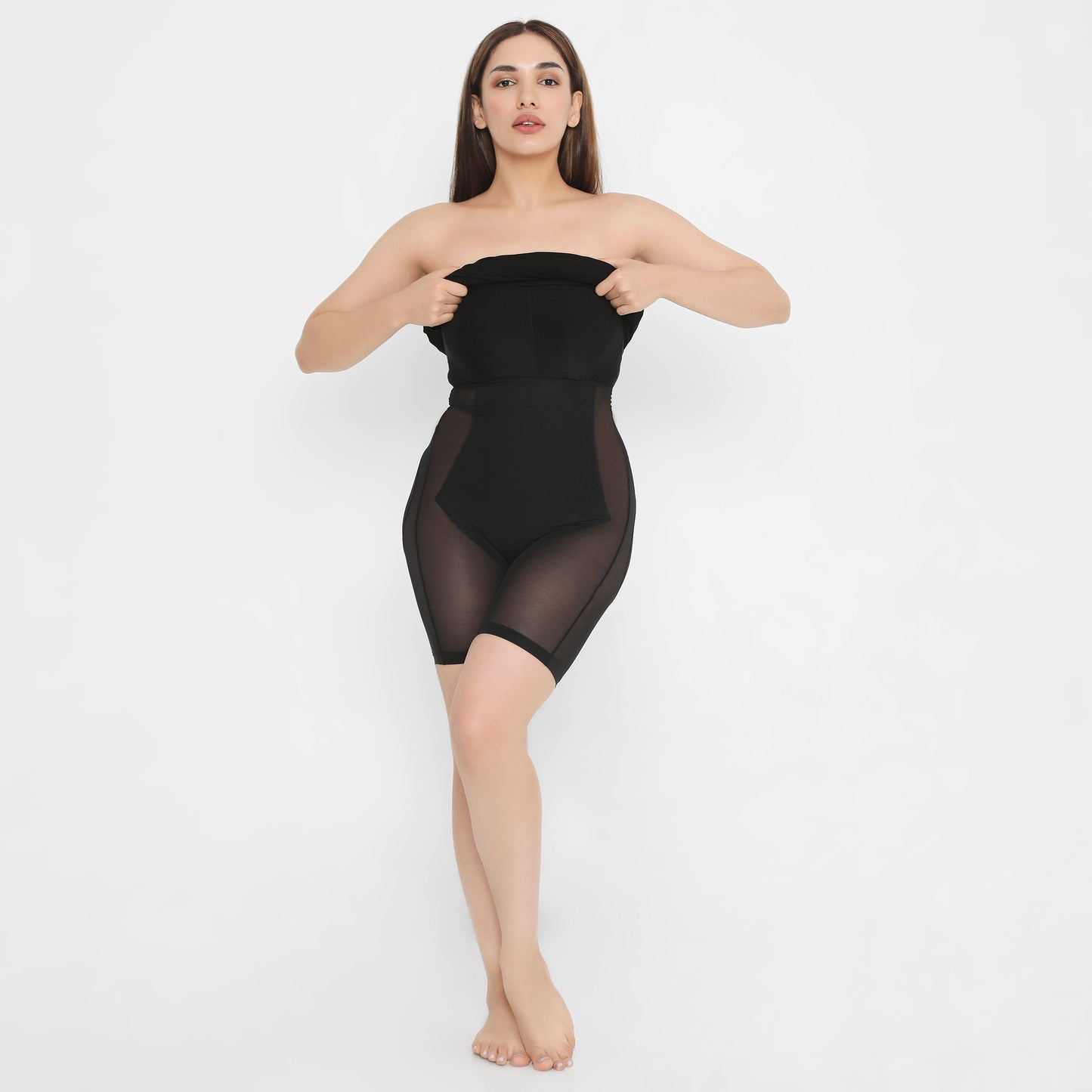 Built in Bra and Shapewear Strapless Black Long BodyGlove Dress