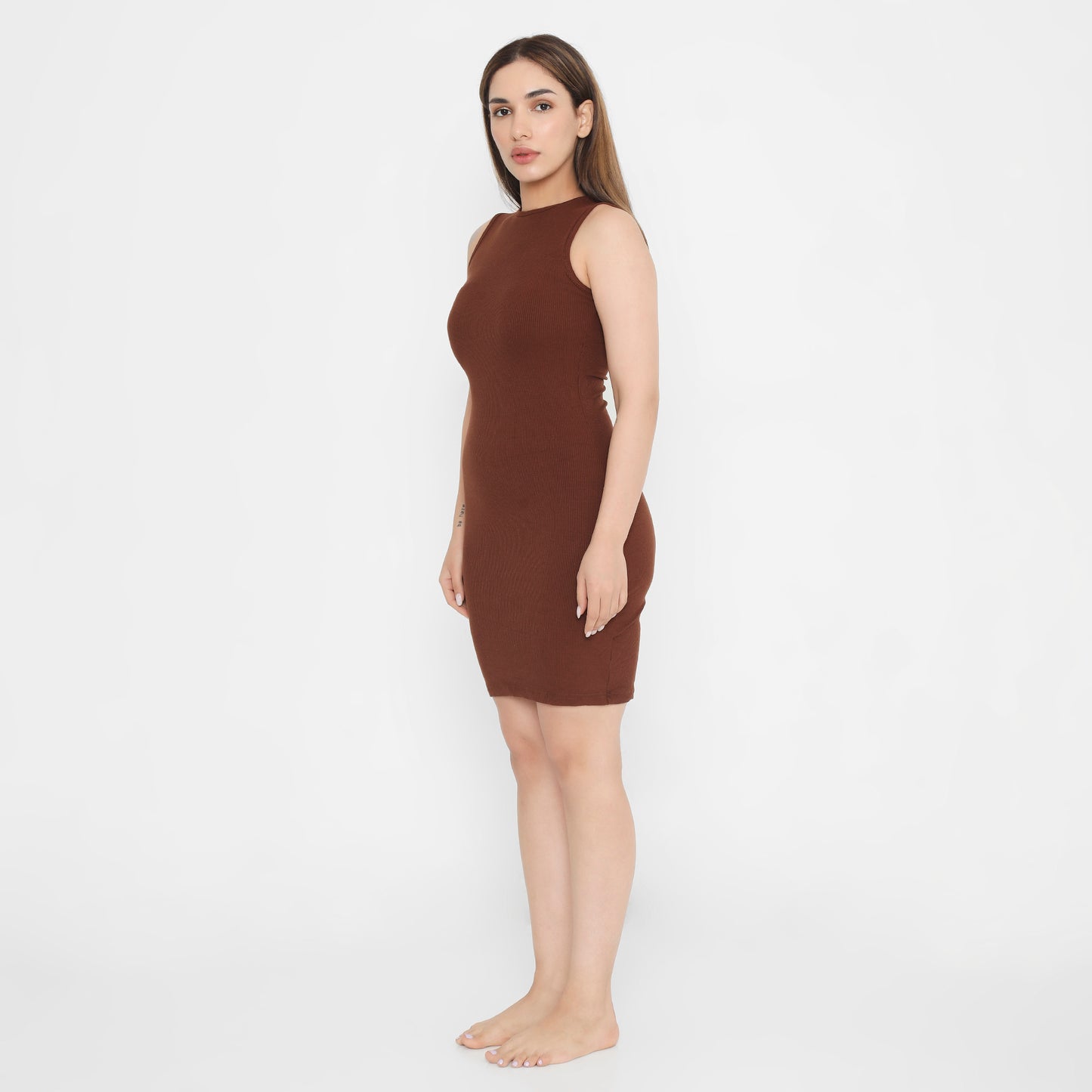 Built In Bra and Shapewear Close Neck Short Brown BodyGlove Dress