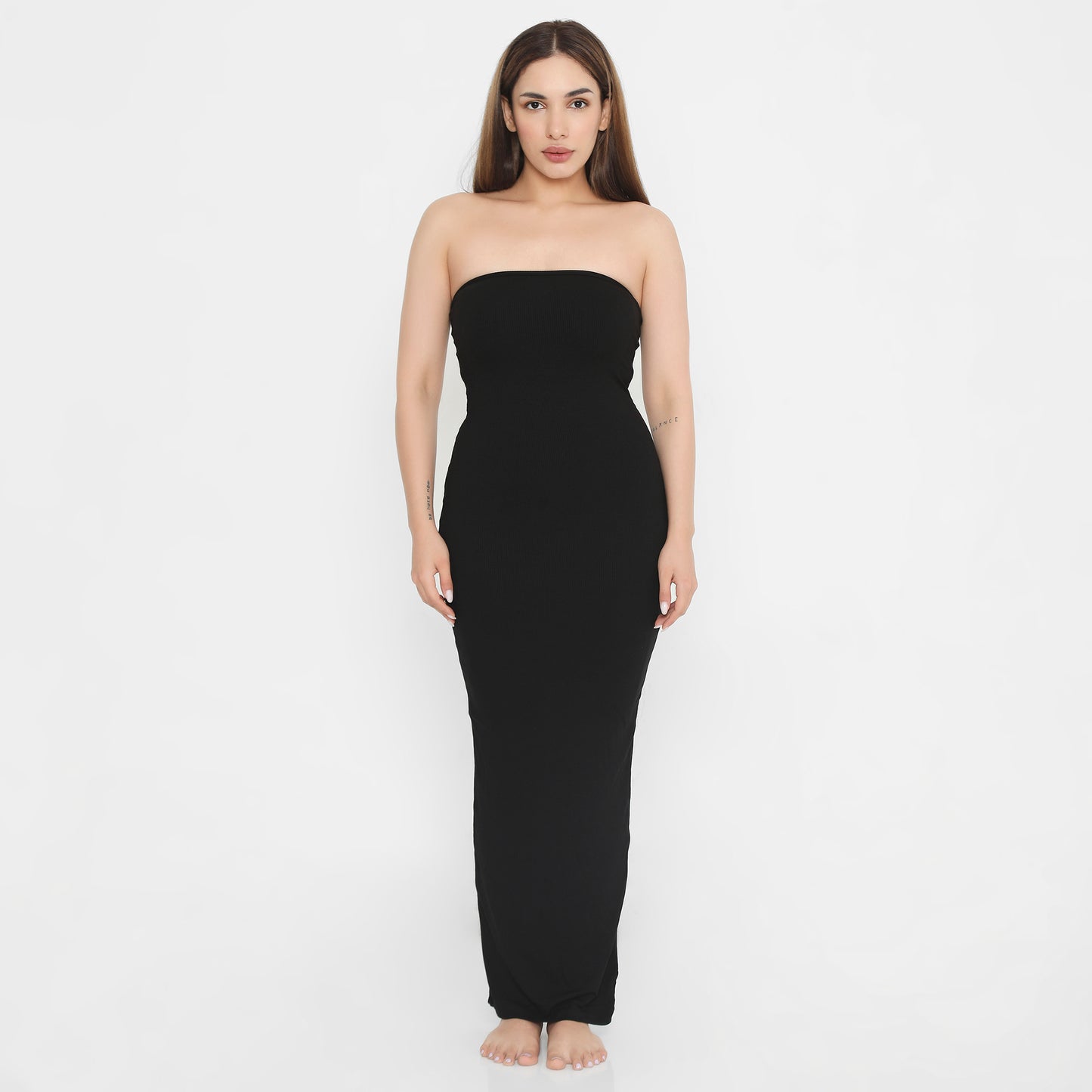 Built in Bra and Shapewear Strapless Black Long BodyGlove Dress