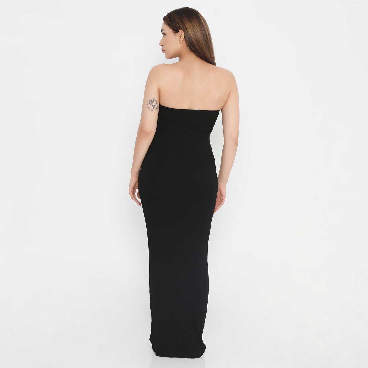 Built in Bra and Shapewear Strapless Black Long BodyGlove Dress