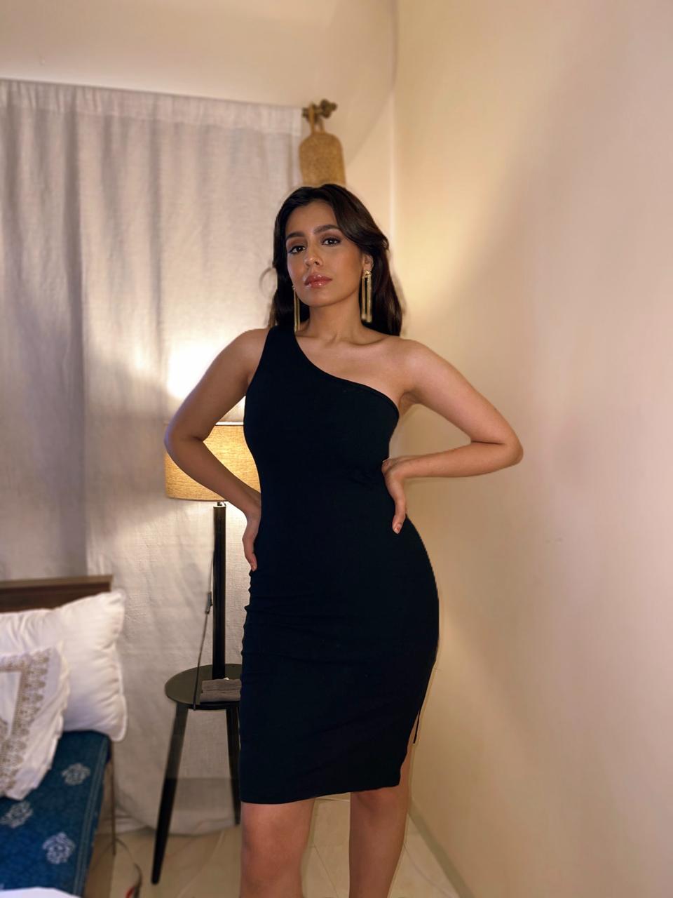 Built In Bra and Shapewear One Shoulder Short Black BodyGlove Dress