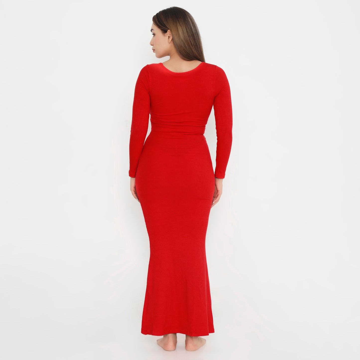 Built In Bra and Shapewear Full Sleeves Red Long BodyGlove Dress