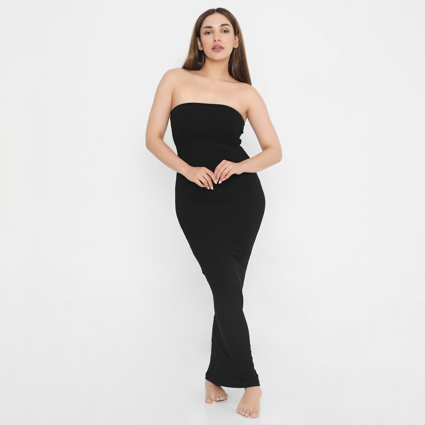 Built in Bra and Shapewear Strapless Black Long BodyGlove Dress