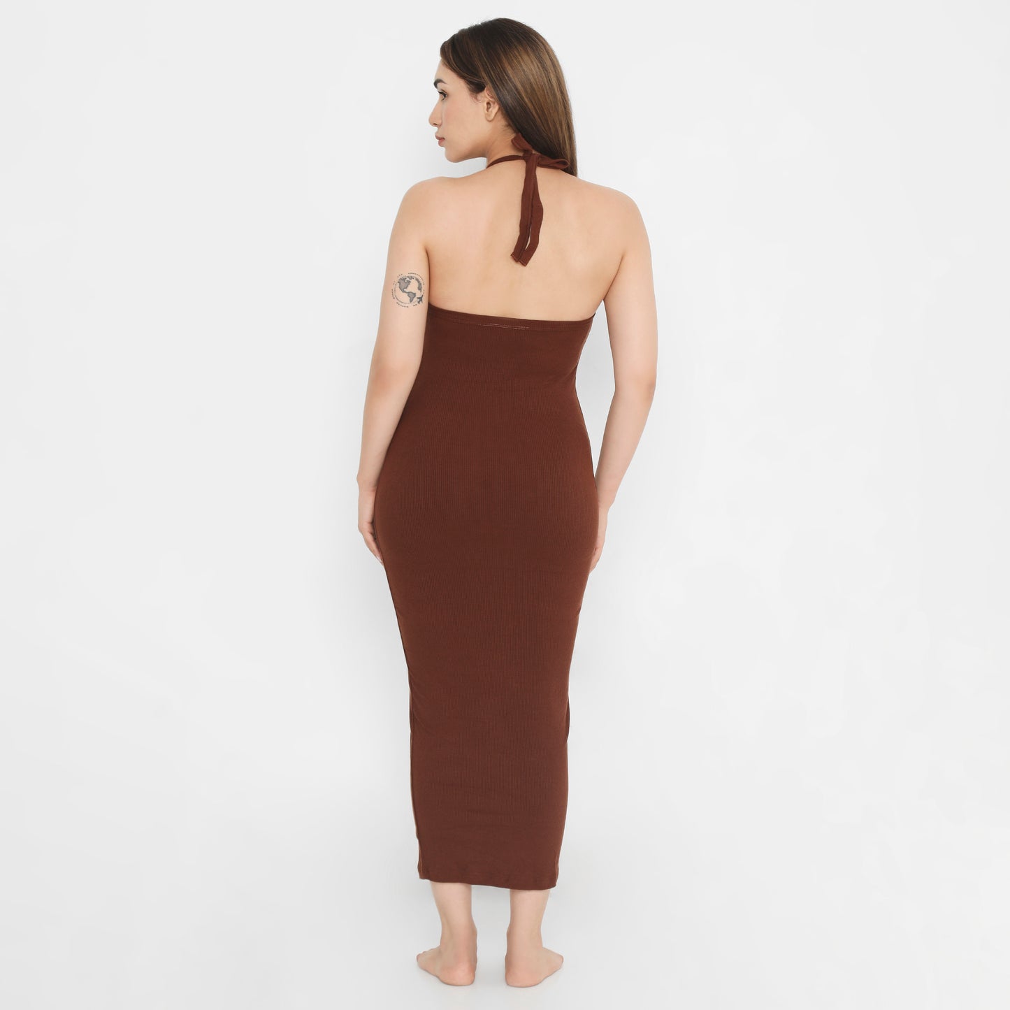 Built In Bra and Shapewear Halter Neck 2 Way Brown Body Glove Dress