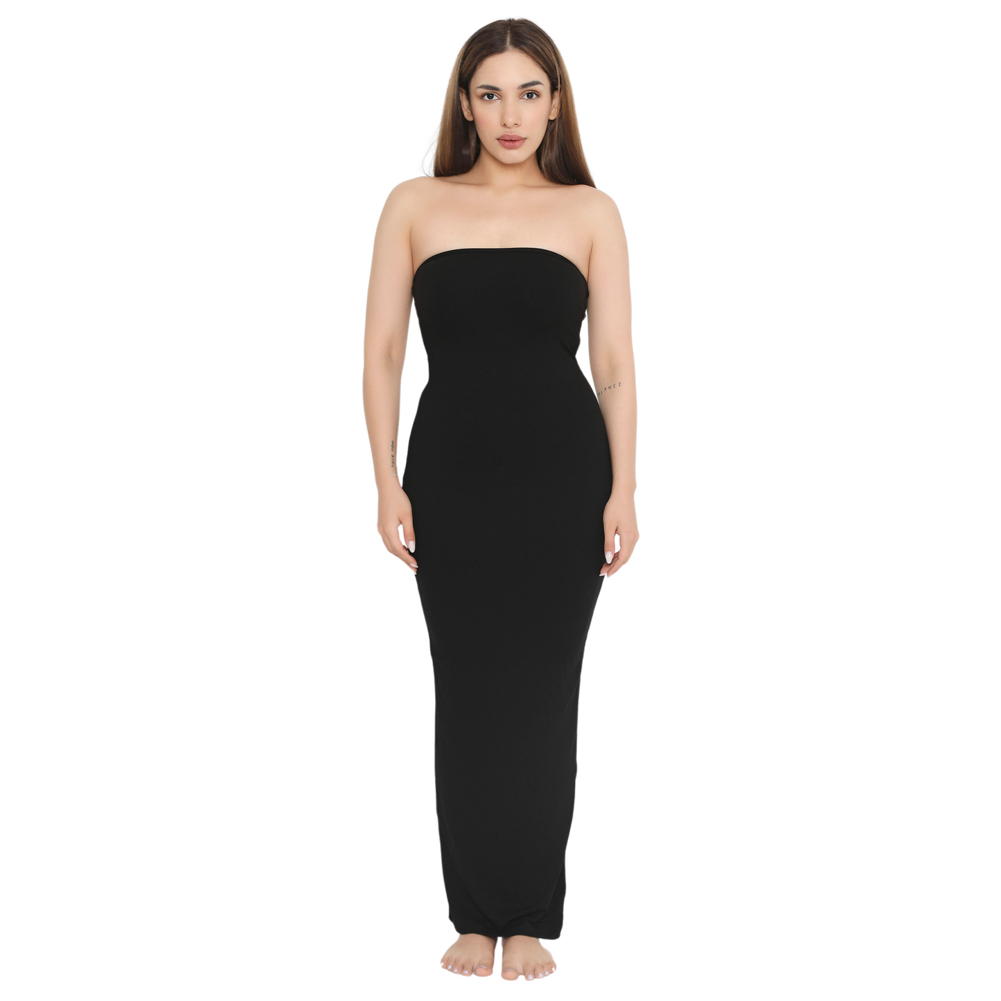 Built in Bra and Shapewear Strapless Black Long BodyGlove Dress