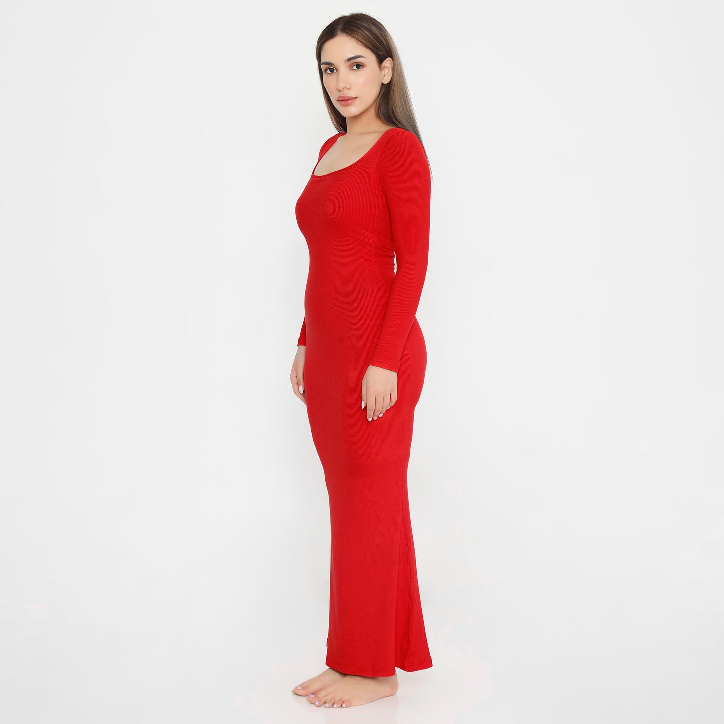 Built In Bra and Shapewear Full Sleeves Red Long BodyGlove Dress