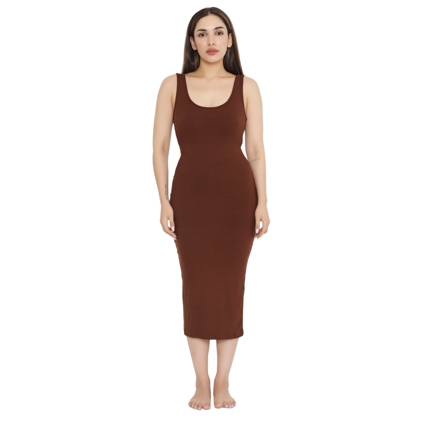 Built In Bra and Shapewear Thick Straps Deep Back Midi BodyGlove Dress