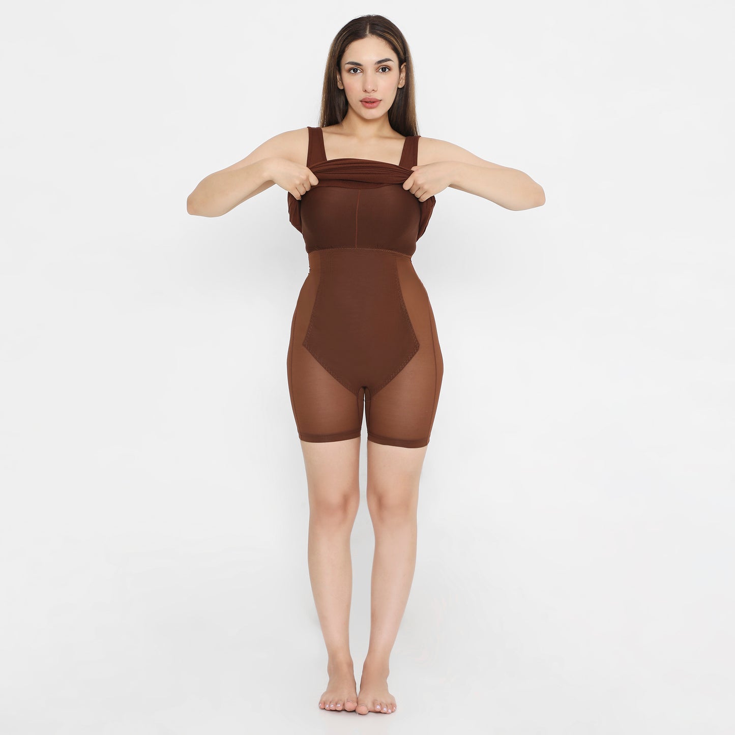 Built In Bra and Shapewear Thick Straps Deep Back Midi BodyGlove Dress