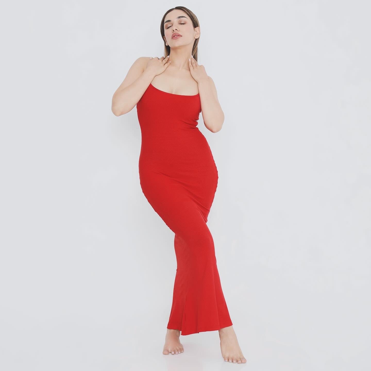 Built in Bra and Shapewear Red Cami Long BodyGlove Dress