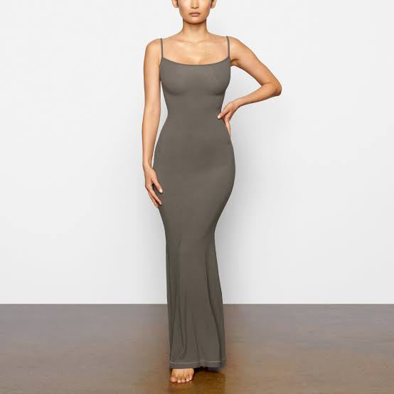 Built In Bra and Shapewear Grey Cami Long BodyGlove Dress