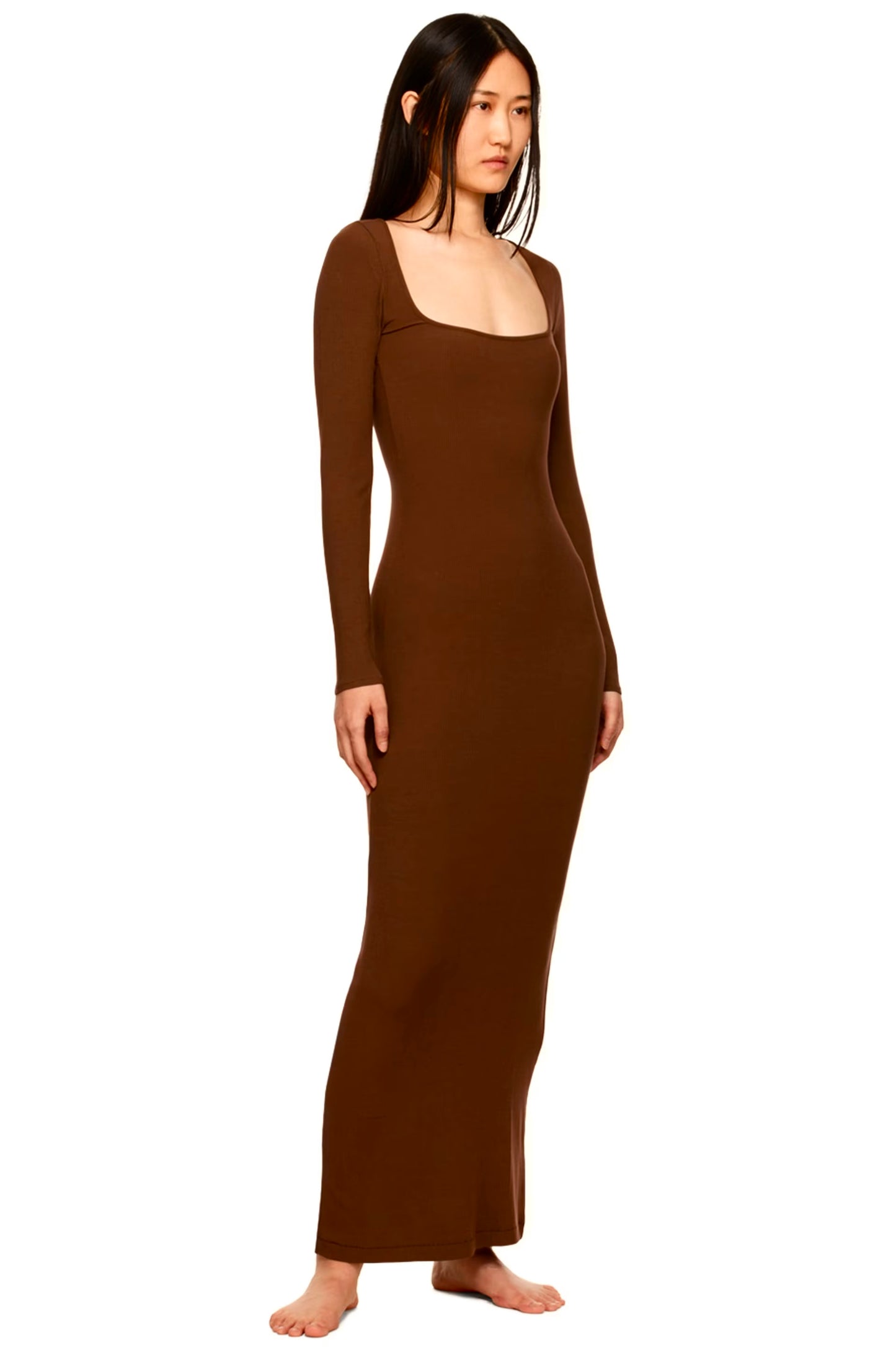 Built In Bra and Shapewear Full Sleeves Long Brown BodyGlove Dress