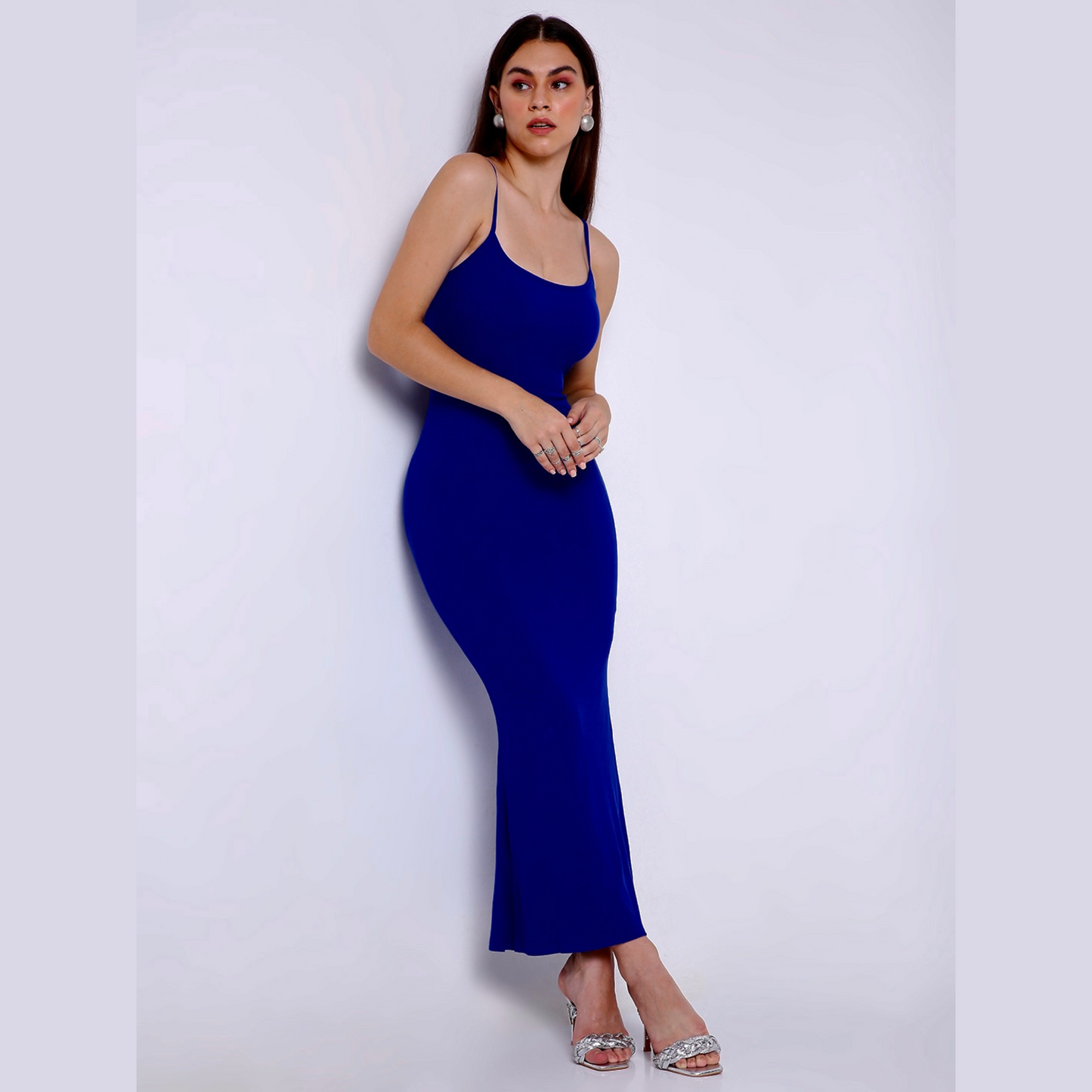 Built In Bra and Shapewear Blue Cami Long BodyGlove Dress