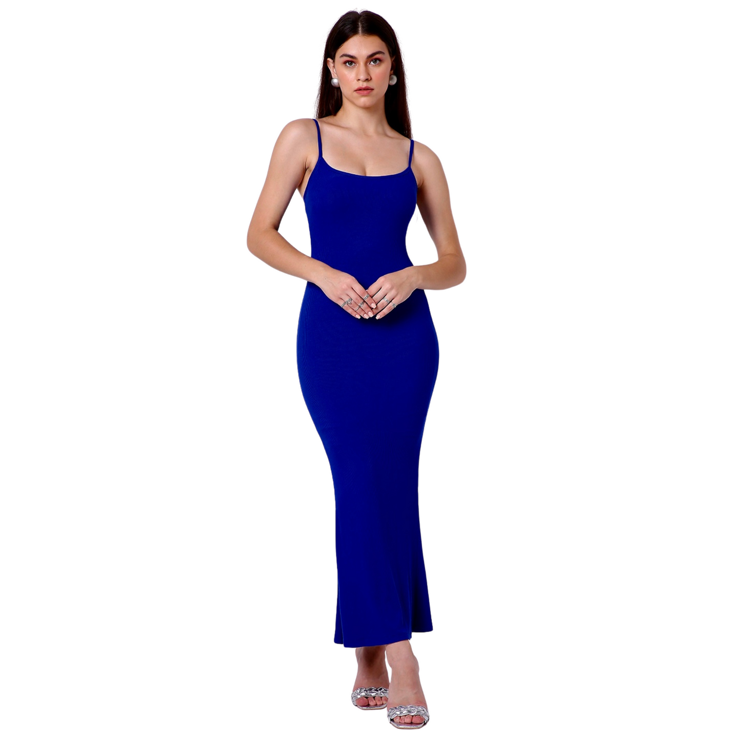 Built In Bra and Shapewear Blue Cami Long BodyGlove Dress