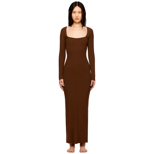 Built In Bra and Shapewear Full Sleeves Long Brown BodyGlove Dress