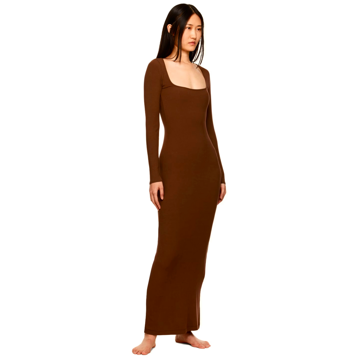 Built In Bra and Shapewear Full Sleeves Long Brown BodyGlove Dress