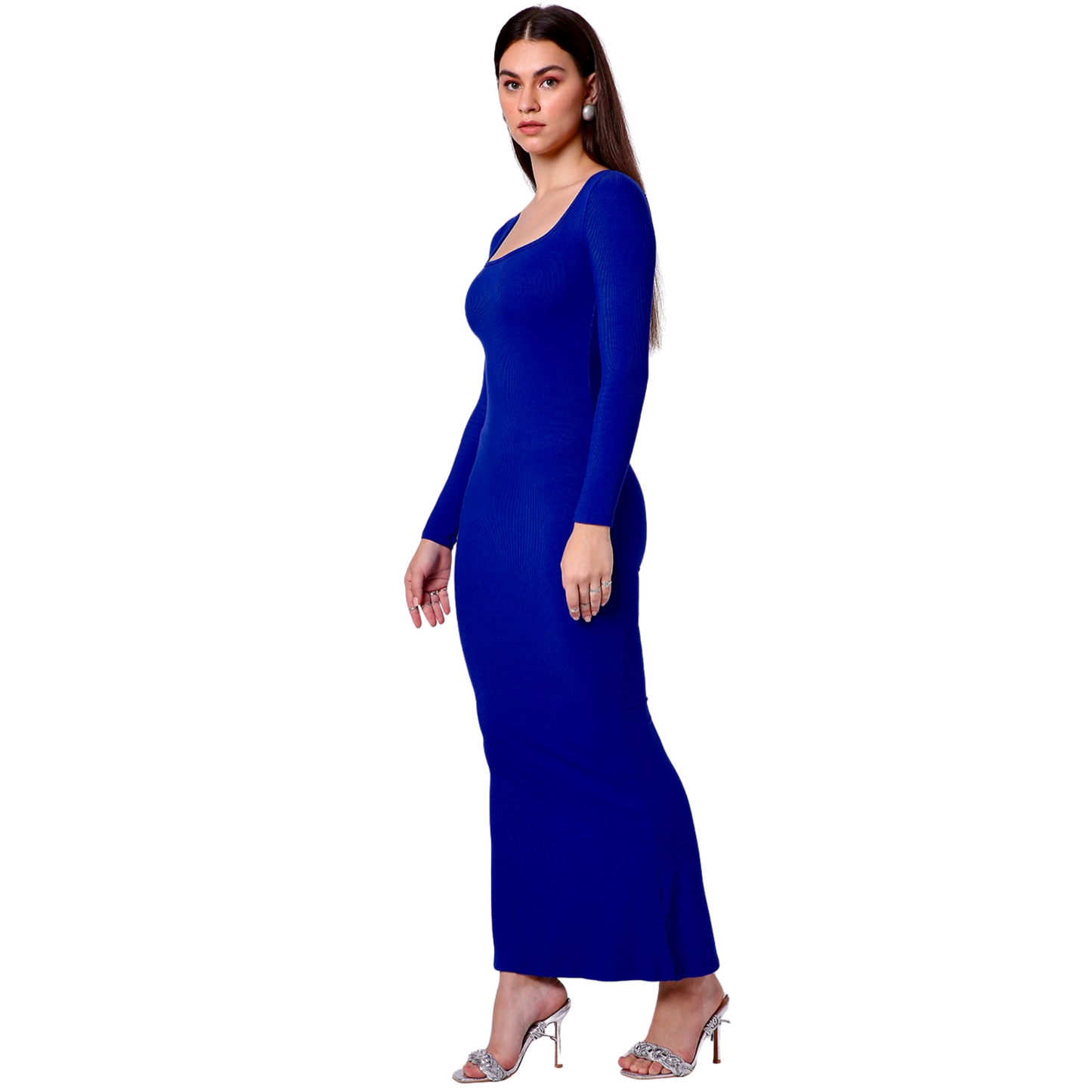 Built In Bra and Shapewear Full Sleeves Long Blue BodyGlove Dress