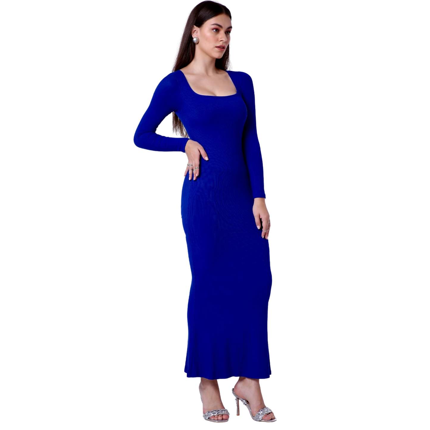 Built In Bra and Shapewear Full Sleeves Long Blue BodyGlove Dress