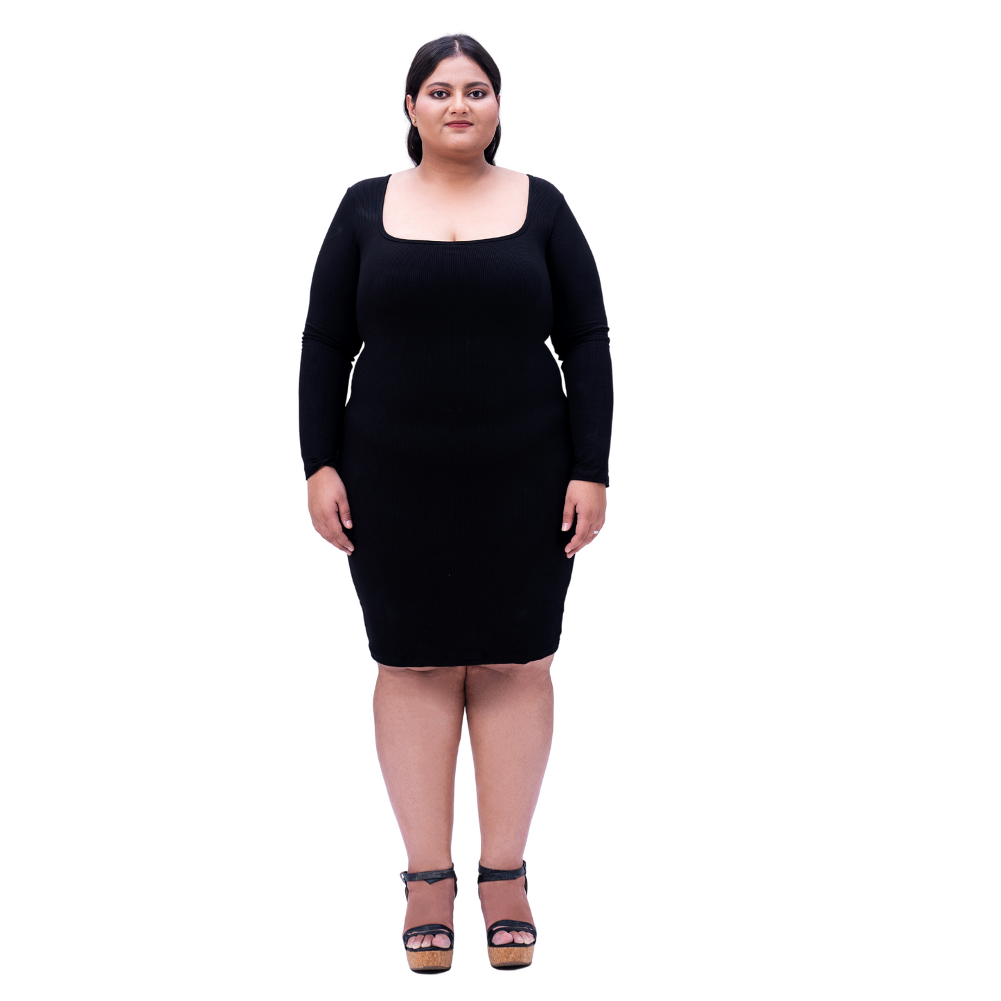 Built In Bra and Shapewear Black Full Sleeve Short BodyGlove Dress