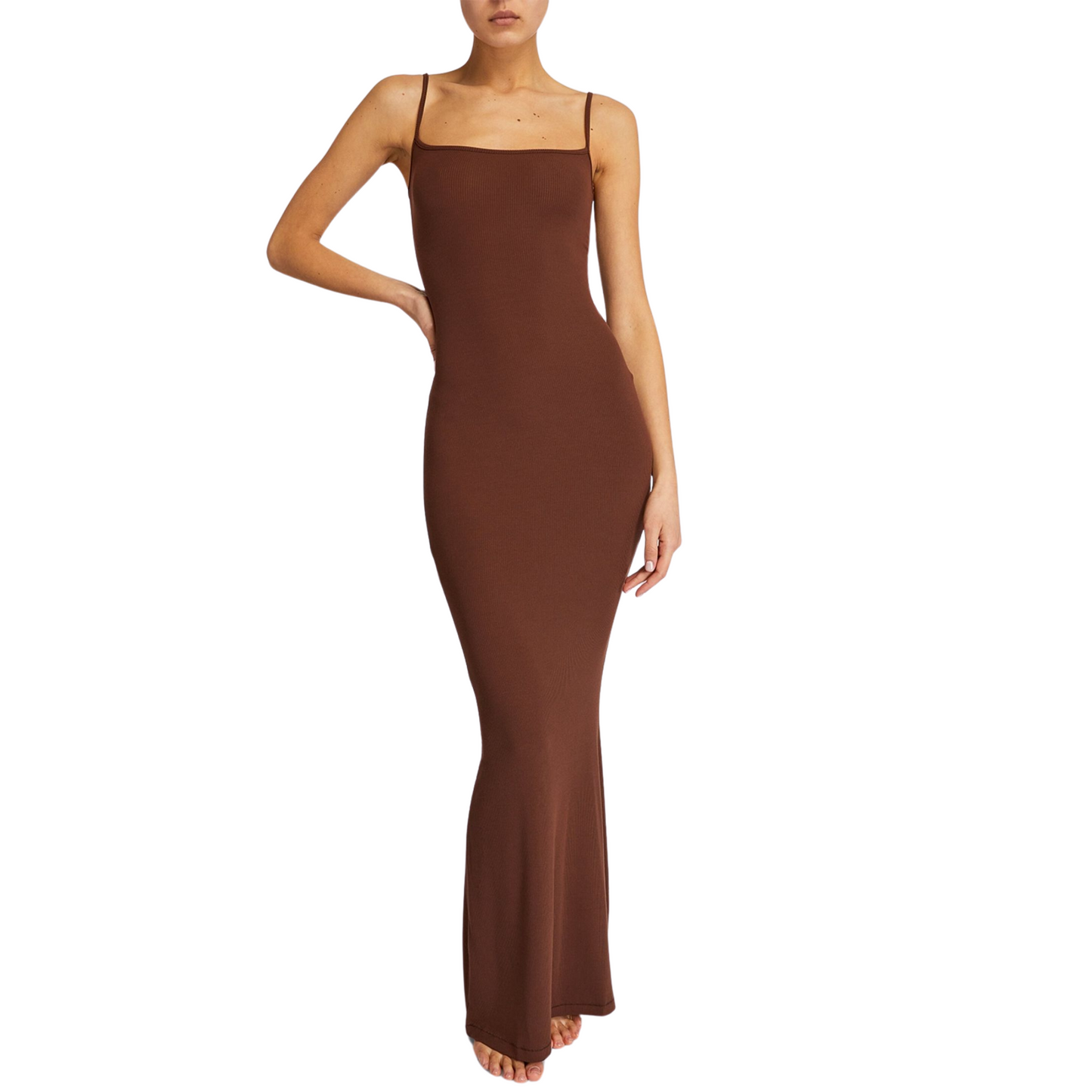 Built In Bra and Shapewear Brown Cami Long BodyGlove Dress