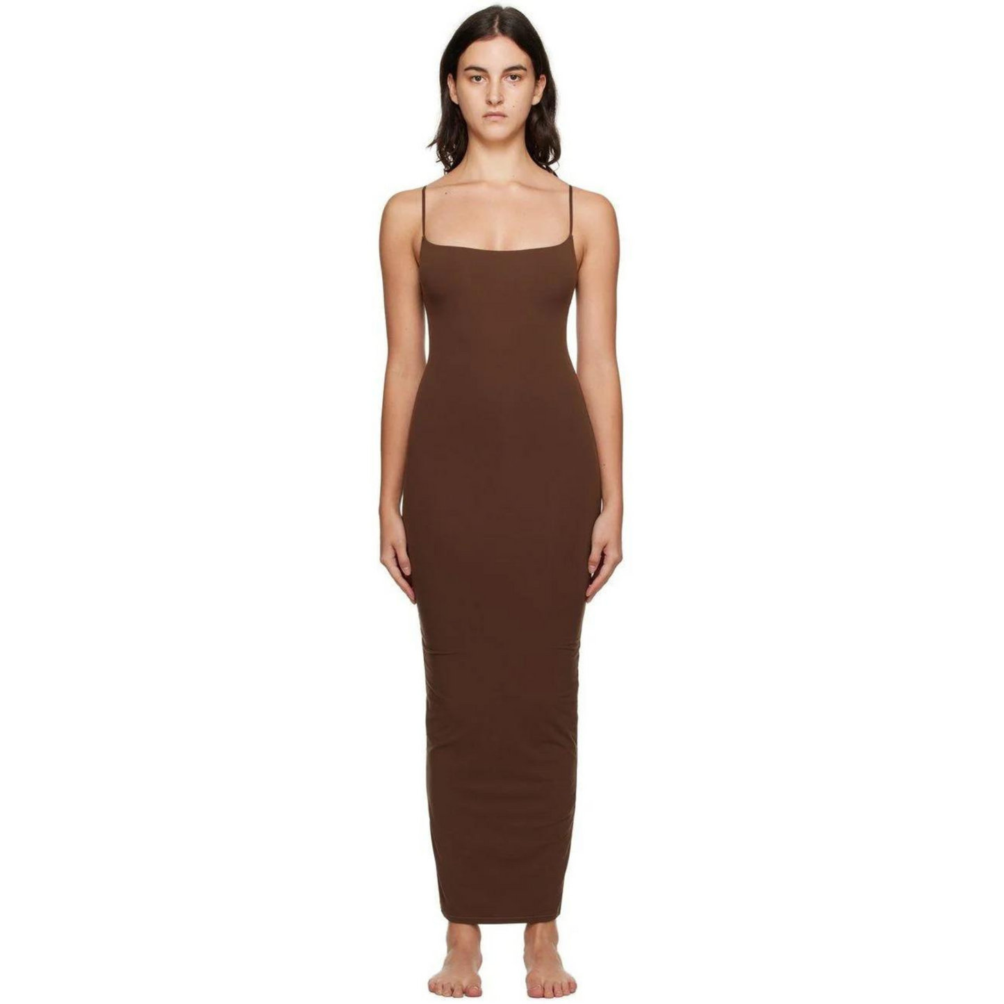 Built In Bra and Shapewear Brown Cami Long BodyGlove Dress