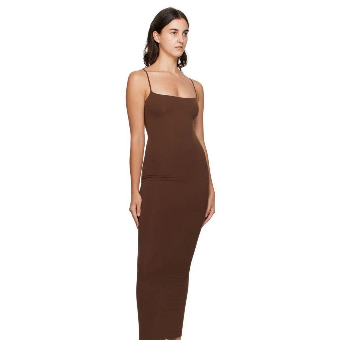 Built In Bra and Shapewear Brown Cami Long BodyGlove Dress