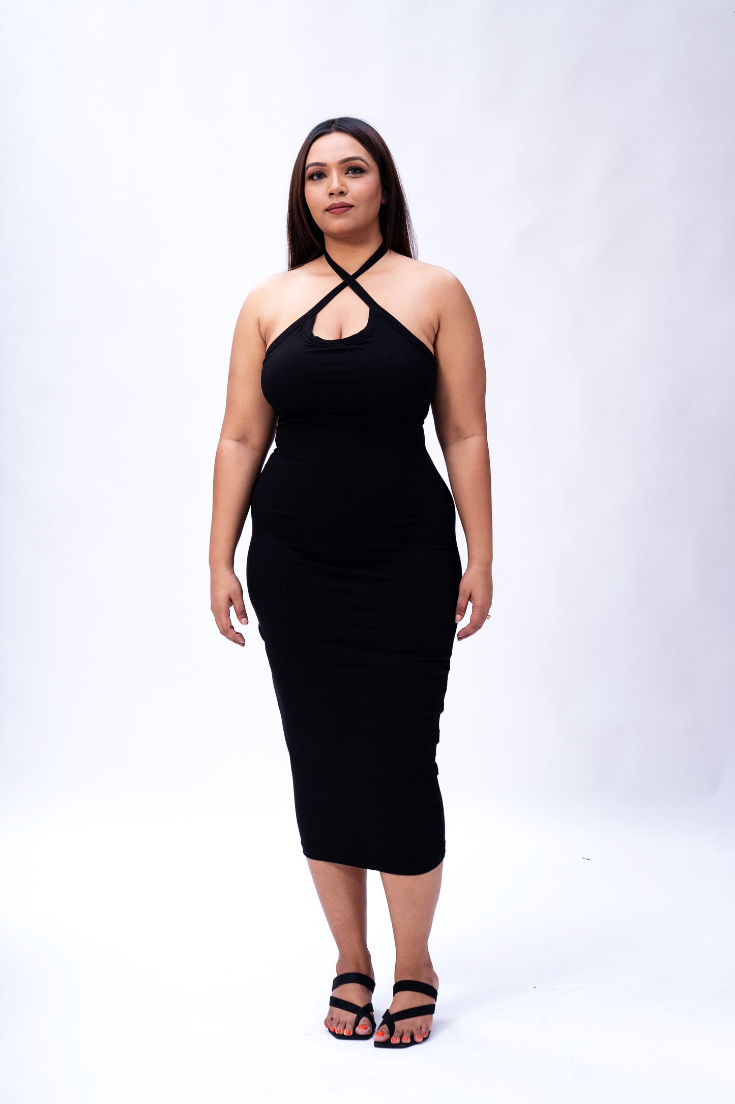 Built In Bra and Shapewear Halter Neck 2 Way Black Body Glove Dress